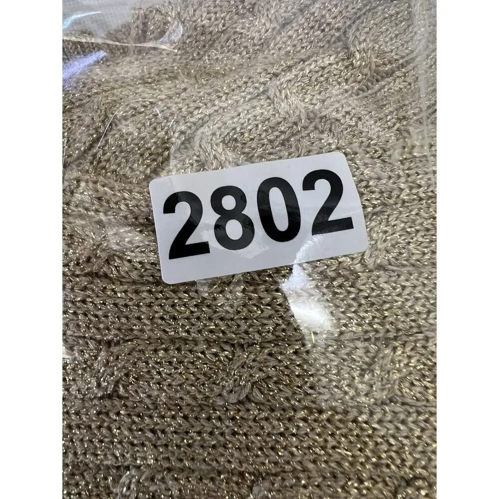 Lauren Ralph Lauren Metallic Gold Foil Cable Knit Pullover Sweater V Neck Medium - Picture 6 of 6